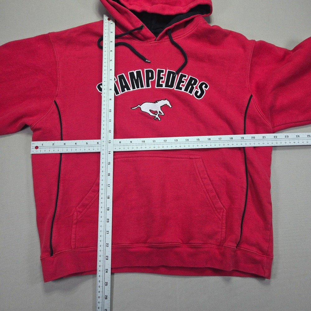 Bulletin Hoodie Stampeders Horse Graphic Red Pullover Mens Size S Fleece Sport - Picture 7 of 7
